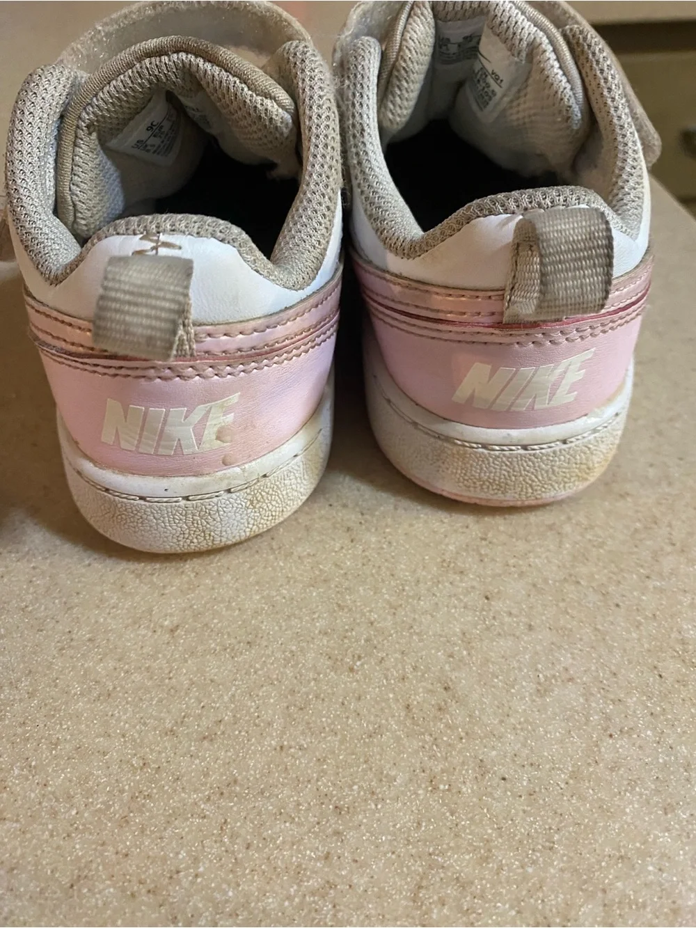 Nike Kids Pink and White High-Top Sneakers with Hook-and-Loop Strap